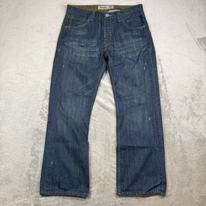 Jimmy Z Jeans Men's 36x32 Blue Relaxed Denim Button Fly Straight Leg Distressed